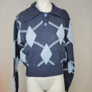 SHEIN Button Collared Diamond Sweater Size M